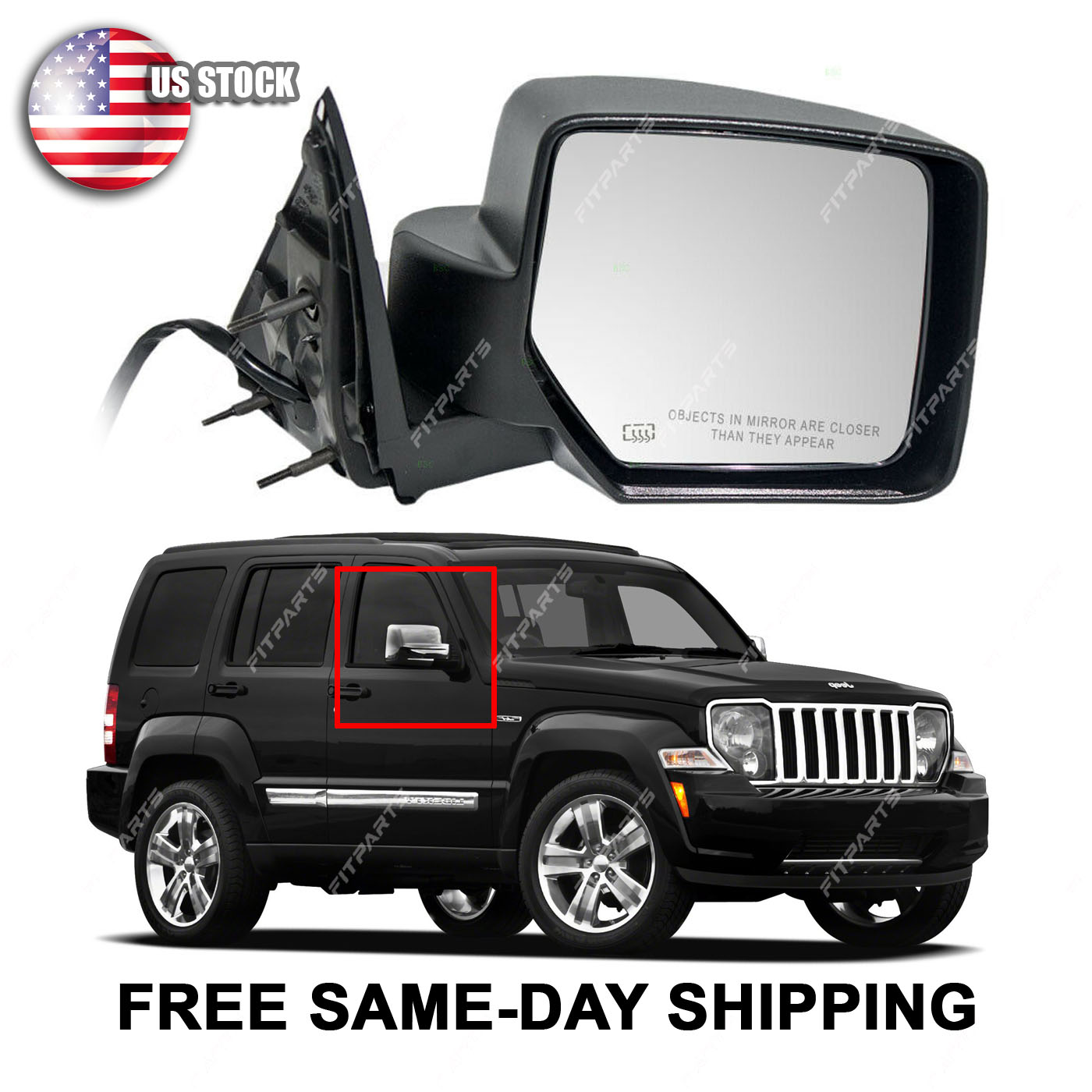 for 2002 2007 Jeep Liberty LH Left Driver Mirror Power Folding Type Textured